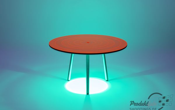 Produktaufnahme eines LED Eventtable der Marke ApeLabs mit orangener LightDisc
